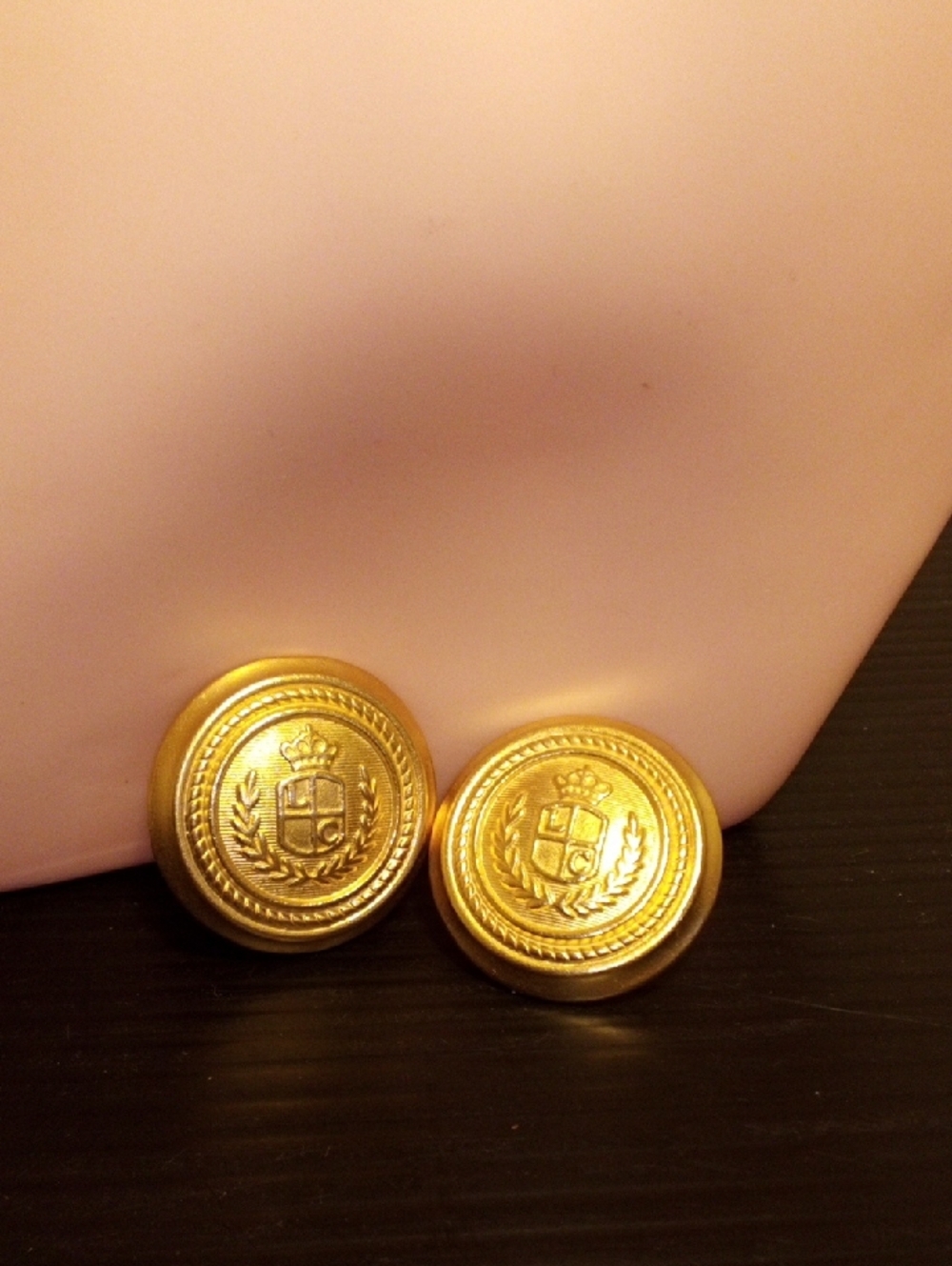 Gold Crest Button-Style Earrings - Picture 3 of 5